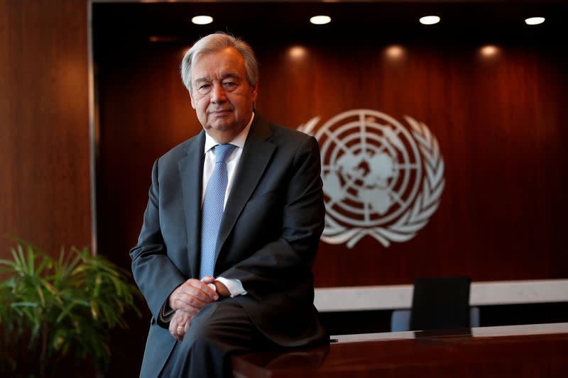 FILE PHOTO: United Nations Secretary-General Antonio Guterres during interview with Reuters at U.N. headquarters in New York