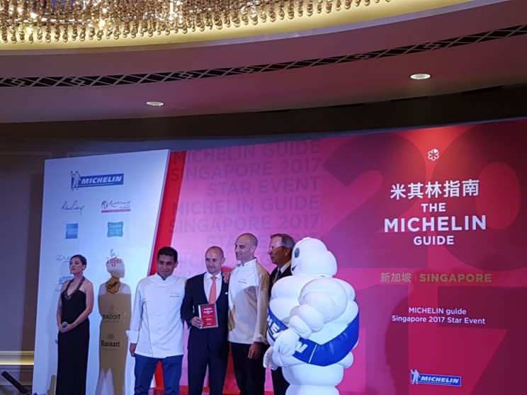 Joel Robuchon retains its three-star rating for this year's Michelin guide Singapore. (Photo: Audrey Kang/Yahoo Lifestyle Singapore)