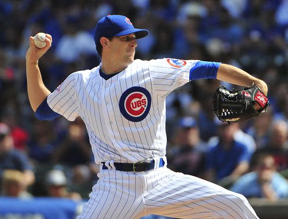 Kyle Hendricks has pitched his way into being a Cy Young favorite in the National League. (AP) 