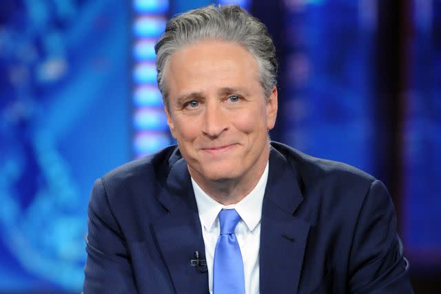 <p>Brad Barket/Getty</p> Jon Stewart hosts "The Daily Show with Jon Stewart" #JonVoyage on August 6, 2015 in New York City.