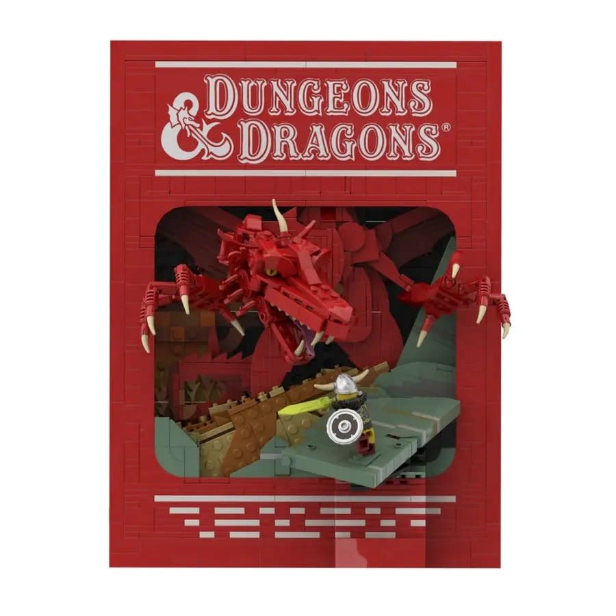 The red cover of Dungeons u0026 Dragons book made of LEGO