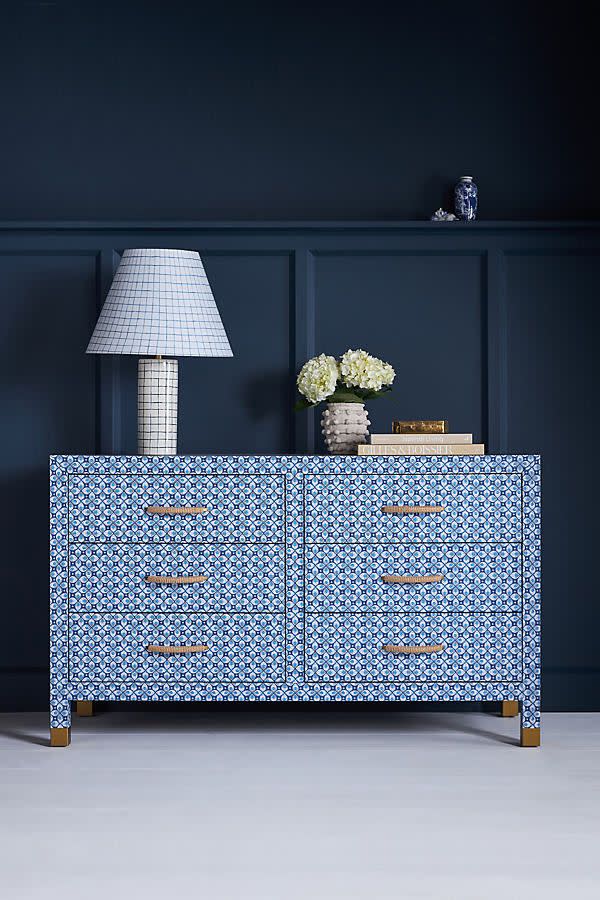 <p><a href="https://go.redirectingat.com?id=74968X1596630&url=https%3A%2F%2Fwww.anthropologie.com%2Fanthroliving%2Fshop%2Fmark-d-sikes-six-drawer-dresser&sref=https%3A%2F%2Fwww.veranda.com%2Fshopping%2Ffurniture%2Fa43510380%2Fmark-sikes-anthropologie-collection-2023%2F" rel="nofollow noopener" target="_blank" data-ylk="slk:Shop Now;elm:context_link;itc:0;sec:content-canvas" class="link ">Shop Now</a></p><p>Six-Drawer Dresser in Blue</p><p>$2598.00</p><p>anthropologie.com</p>