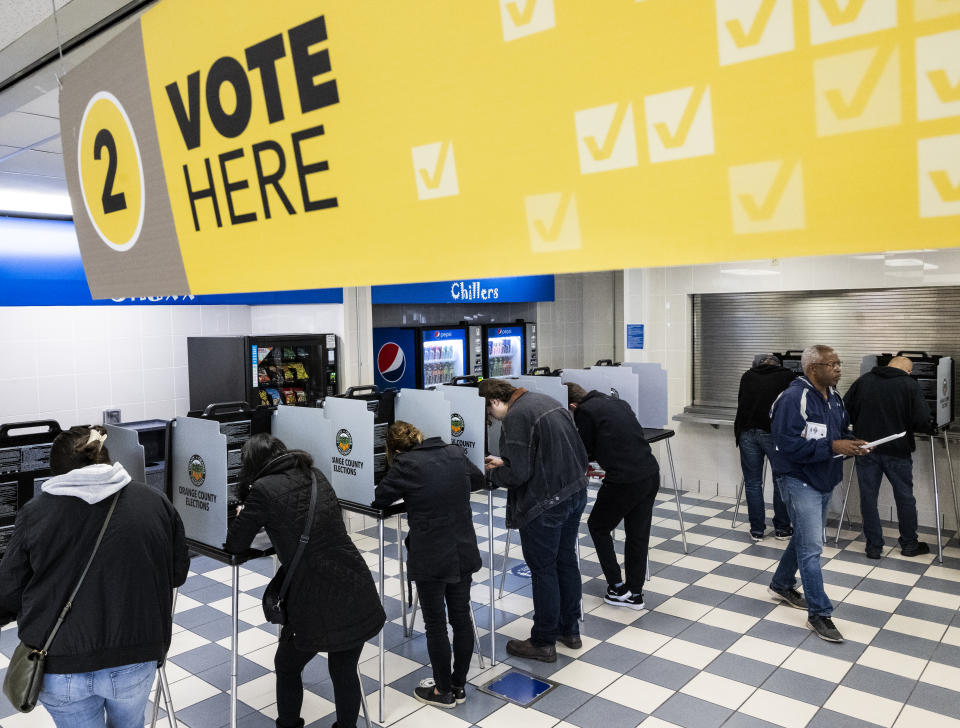 Voters cast their ballots in Irvine, Calif.