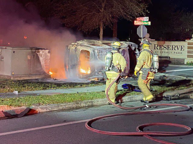 Fiery crash send 2 people to hospital, knocks power out some Seminole County residents