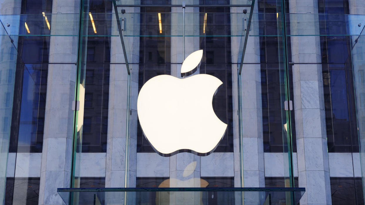  Apple store logo on December 30, 2011 in New York City. It is the world's largest publicly traded company designs and sells consumer electronics and computer products. 