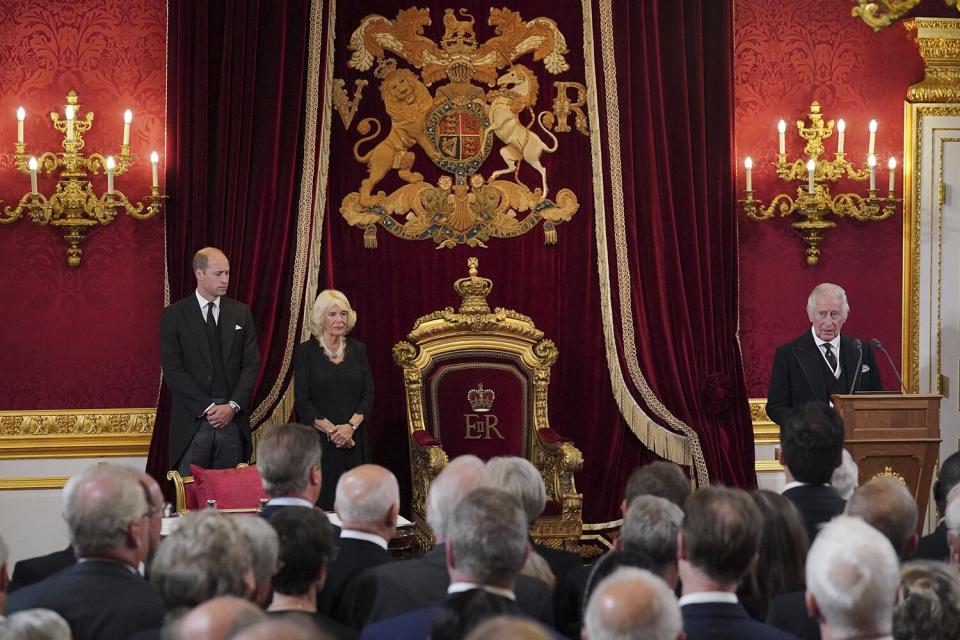 King Charles III before Privy Council members in the Throne Room during the Accession Council at St James's Palace