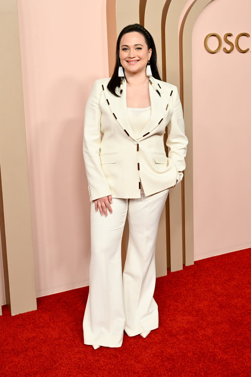 Lily Gladstone at the Oscars nominee luncheon on Feb. 12 in Beverly Hills.