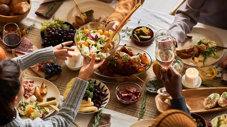 table with food and wine