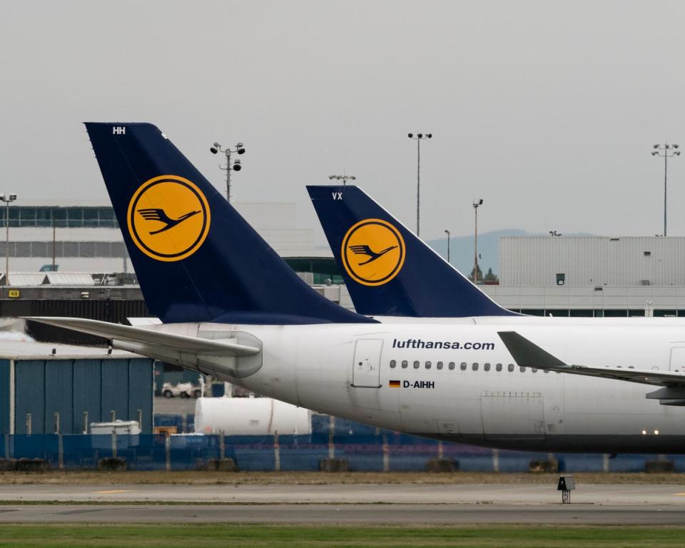 German airline Lufthansa has cancelled around 800 flights on Friday – including dozens serving the UK – due to a pilots’ strike (Bayne Stanley/Alamy Stock Photo/PA)