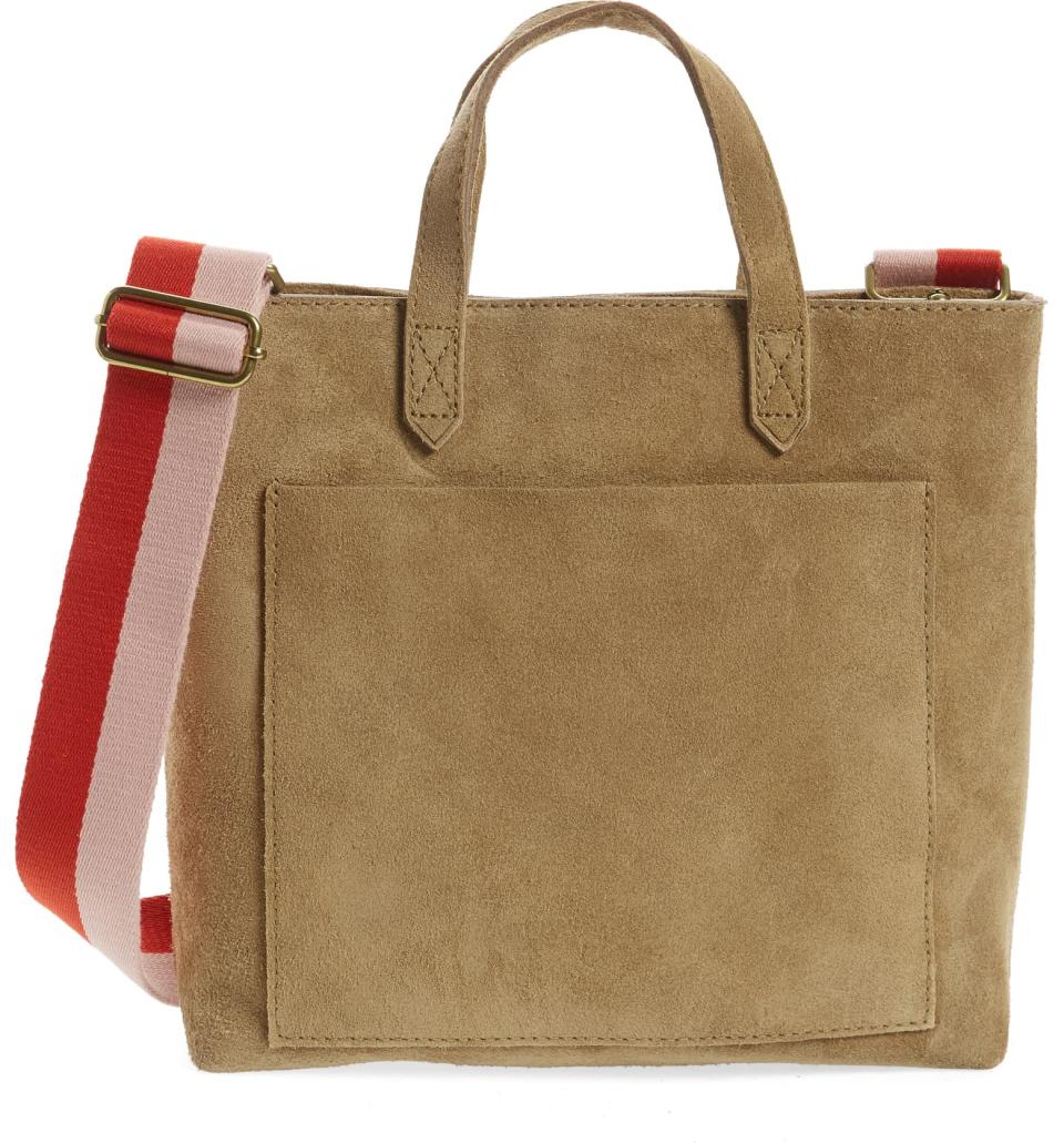 Zip Top Suede Crossbody Transport Tote. Image via Nordstrom.