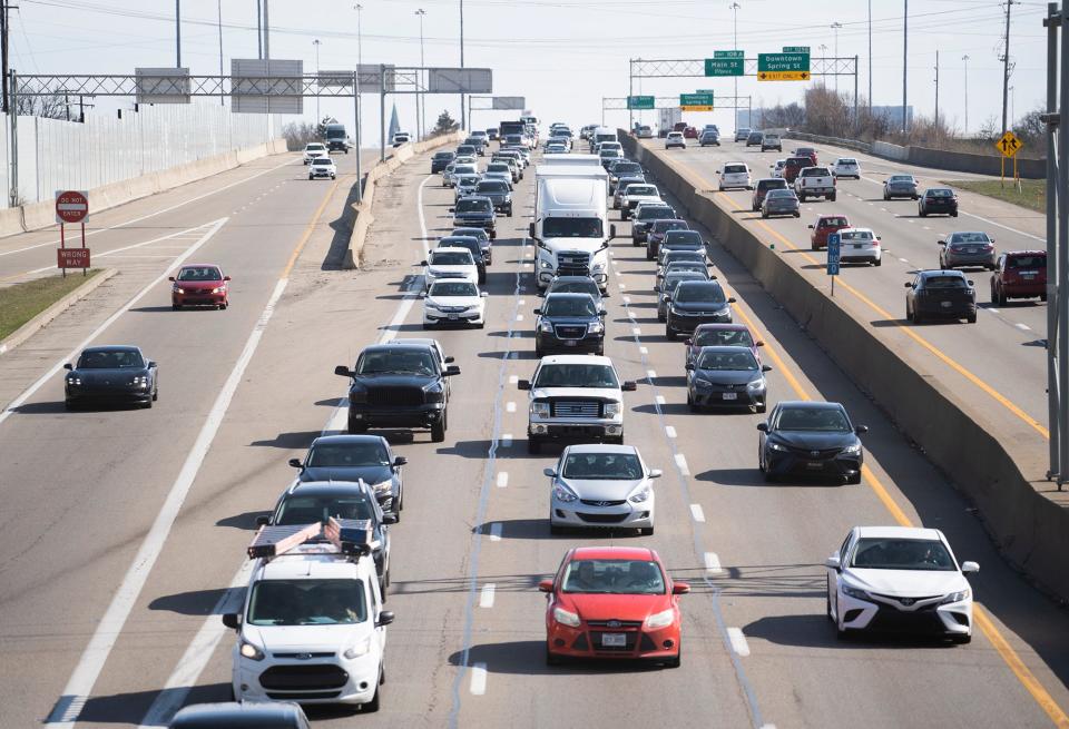 Mar 21, 2023; Columbus, Ohio, USA;  Northbound traffic on I-71 backs up during rush hour.