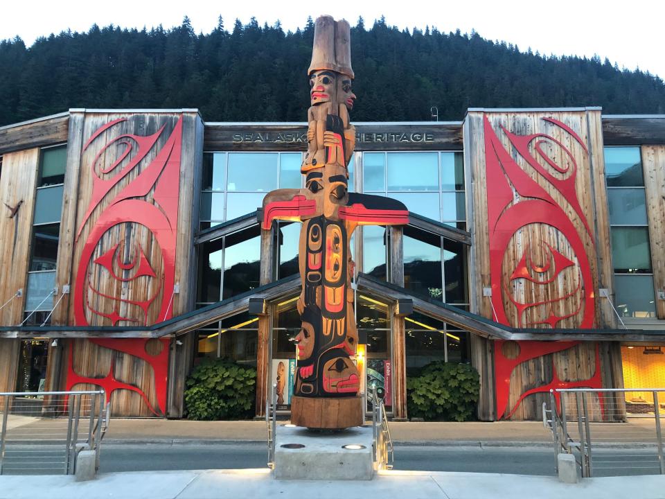 A totum pole in the town of Juneau, Alaska.