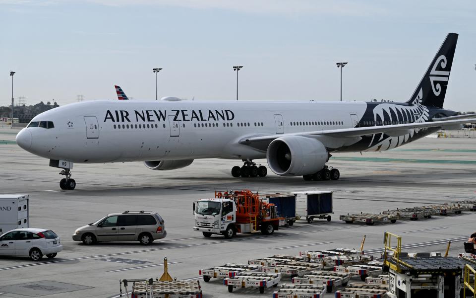 An Air New Zealand airlines plane seen at Los Angeles International Airport (LAX) on January 11, 2023