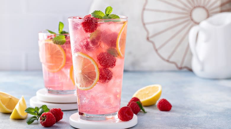 pink cocktail with raspberry