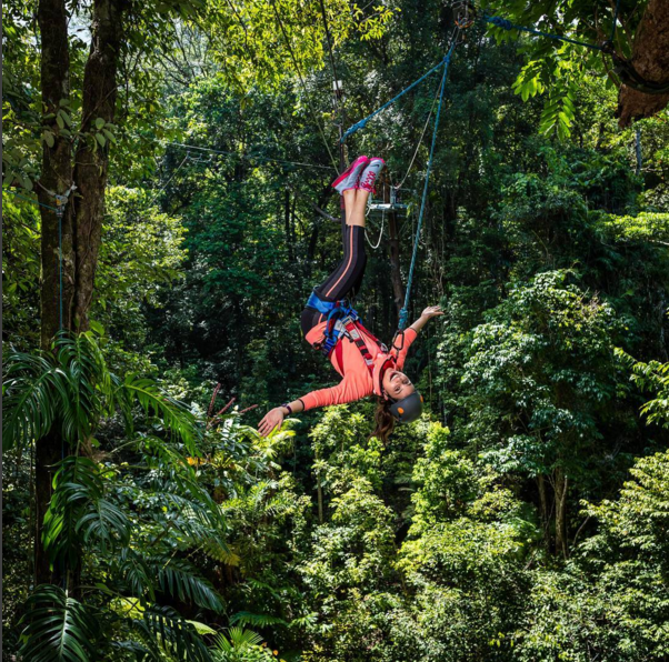 10. And she’s all smiles even when she’s upside down, 78m above the ground.