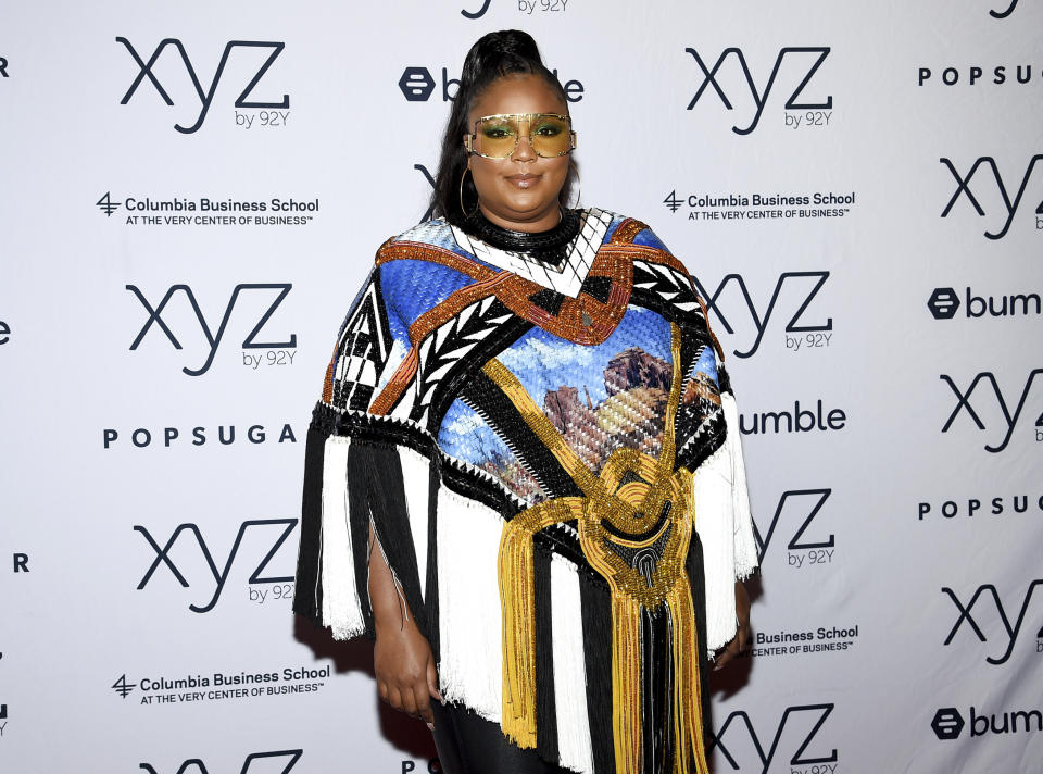 FILe - This Sept. 20, 2019 file photo shows singer Lizzo at the 92nd Street Y in New York. There’s a debate about the truth behind Lizzo’s “Truth Hurts.” The songwriting brothers Justin and Jeremiah Raisen, who worked on Lizzo's other song “Healthy,” claim say they deserve writing credit on “Truth Hurts” since the song borrows a line from a tune they co-wrote. (Photo by Evan Agostini/Invision/AP, File)