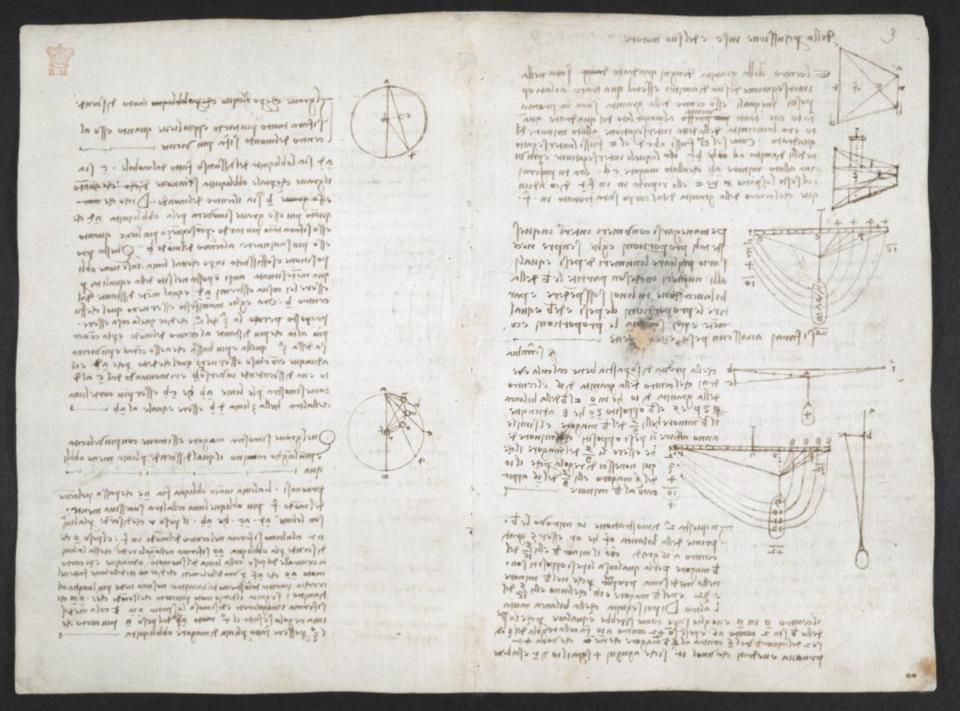 A sketch by Leonardo da Vinci outlining experiments to understand gravity.