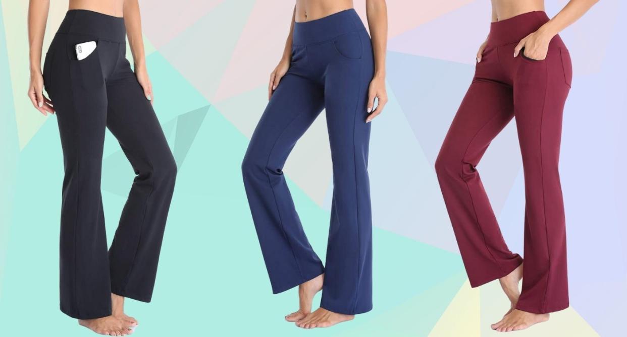 Flared yoga pants are officially back in style. (Images via Amazon Canada)