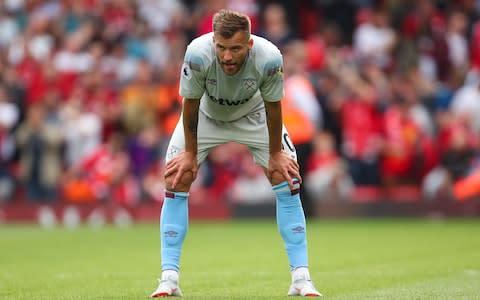 Andriy Yarmolenko of West Ham United during the Premier League match between Liverpool FC and West Ham United