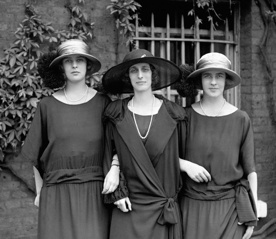 Lady Louise Mountbatten with Princess Theodora of Greece (left) and Princess Margarita of Greece (right), daughters of Prince Andrew of Greece and Denmark, and sisters of the Duke of Edinburgh.   (Photo by PA Images via Getty Images)