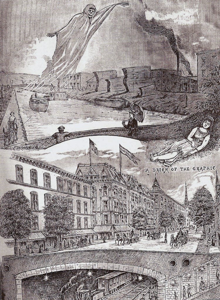 “A Dream of the Graphic“ from the magazine the Cincinnati Graphic, Sept. 27, 1884, was the beginning of the idea to build a subway in Cincinnati.