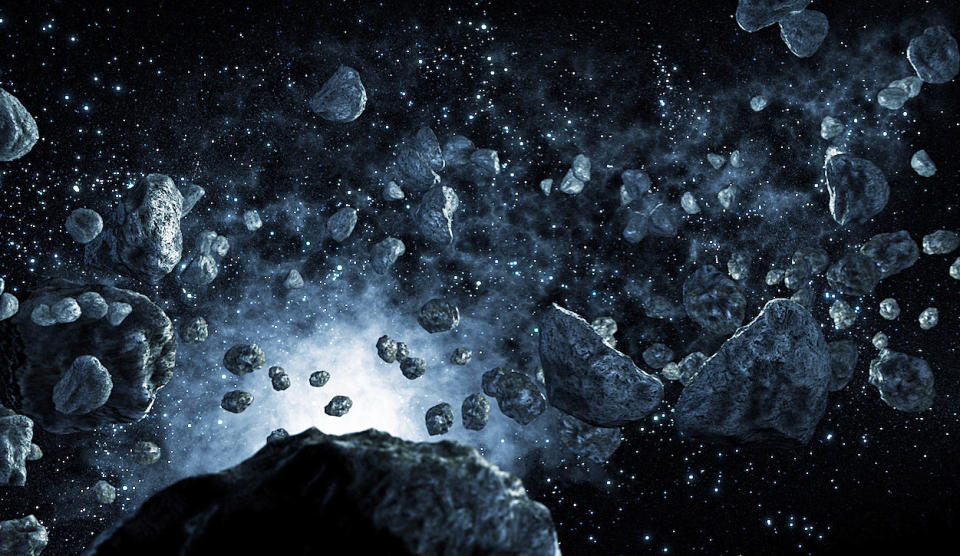 Artist rendering of asteroids in space