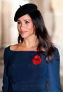 <p>Meghan Markle chose a black beret—<a href="https://www.townandcountrymag.com/style/fashion-trends/a19405825/meghan-markle-hat-fascinator-commonwealth-day/" rel="nofollow noopener" target="_blank" data-ylk="slk:similar to the white" class="link ">similar to the white </a><a href="https://www.townandcountrymag.com/style/fashion-trends/a19405825/meghan-markle-hat-fascinator-commonwealth-day/" rel="nofollow noopener" target="_blank" data-ylk="slk:Stephen Jones" class="link ">Stephen Jones</a> fascinator she wore last March—for an <a href="https://www.townandcountrymag.com/style/fashion-trends/a24851110/meghan-markle-navy-blue-wwi-remembrance-service-photos/" rel="nofollow noopener" target="_blank" data-ylk="slk:Armistice Day service" class="link ">Armistice Day service</a> at Westminster Abbey.</p>