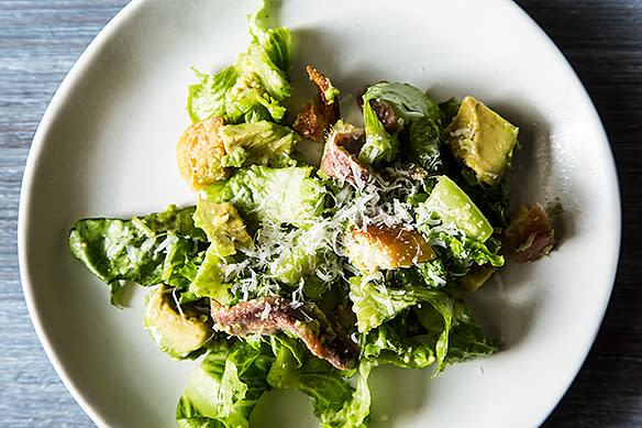 <div class="caption-credit"> Photo by: James Ransom</div><div class="caption-title">Make Your Own Avocado Caesar</div><i><b><a rel="nofollow noopener" href="http://food52.com/recipes/17881-make-your-own-avocado-caesar" target="_blank" data-ylk="slk:Get the recipe on Food52;elm:context_link;itc:0;sec:content-canvas" class="link ">Get the recipe on Food52</a></b>. <br></i> <br> When it comes down to it, this salad has entirely the same character as your standard caesar salad, the same sturdy crunch to the greens and the tangy bite of the dressing -- everything that makes caesar's hail-worthy. But then there's avocado. And everything is better with avocado. It's a simple truth. - fiveandspice <br>