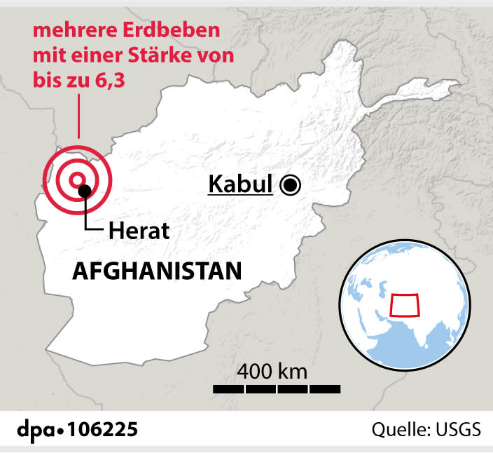 Lokalisation des Erdbebens in Afghanistan. (Redaktion: A. Brühl, Grafik: S. Stein)