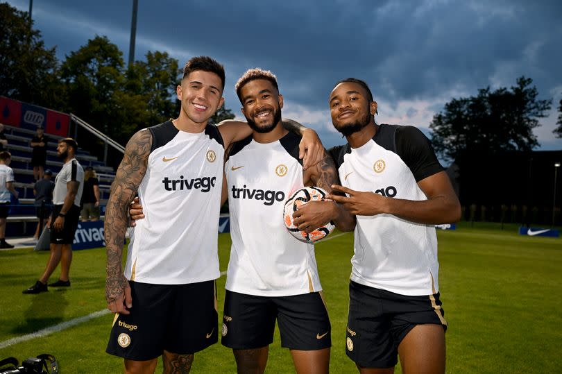 Chelsea players Enzo Fernandez, Reece James and Christopher Nkunku