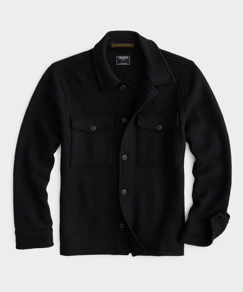 Italian CPO shirt jacket, $298 at <a href="https://www.toddsnyder.com/products/shirt-jacketblack?utm_source=googlePLA&utm_medium=google_shopping&utm_campaign=PM_shopping&gad_source=4&gclid=CjwKCAiAq4KuBhA6EiwArMAw1DB-GJ28uo9rAJ6Cj1y8RJFs6KALZHVuTR5WJ3PuTNs8Z2nJmy1ncxoCVtMQAvD_BwE" rel="nofollow noopener" target="_blank" data-ylk="slk:Todd Snyder;elm:context_link;itc:0;sec:content-canvas" class="link ">Todd Snyder</a> Courtesy of Todd Snyder