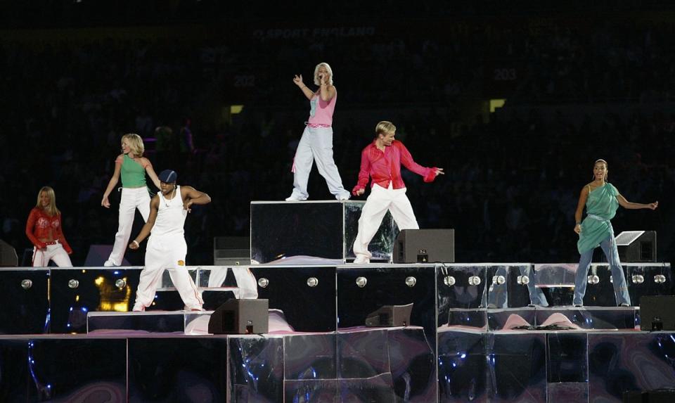 S Club 7 performing during the Opening Ceremony of the 2002 Commonwealth Games in Manchesteron July 25, 2002 (Getty Images)