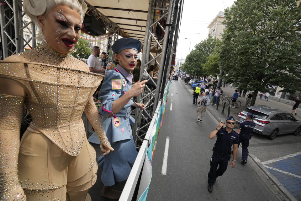 People take part in the Equality Parade, an LGBT pride parade, in Warsaw, Poland, Saturday, June 17, 2023. (AP Photo/Czarek Sokolowski)