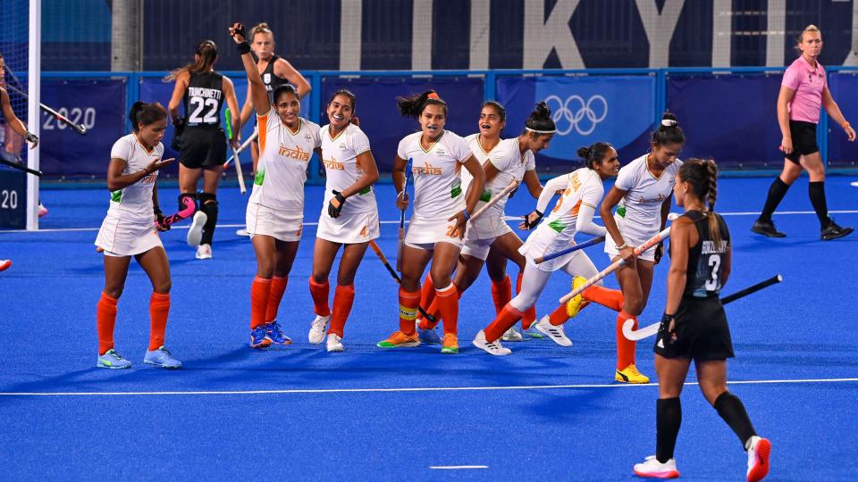 <div class="paragraphs"><p>India celebrate their first goal against Argentina at the Tokyo Olympics. </p></div>