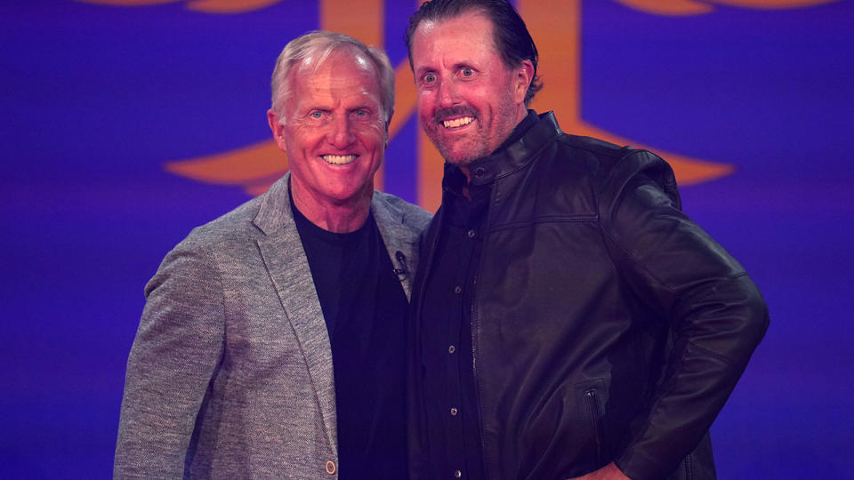 Greg Norman has avoided questions from media, instead having the likes of Phil Mickelson and other players face scrutiny. (Photo by Aitor Alcalde/LIV Golf/Getty Images)