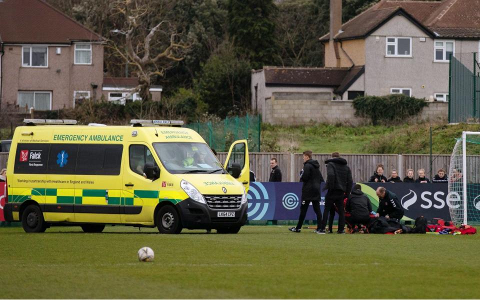 Charlton defender Charlotte Kerr received treatment on the pitch  - REX