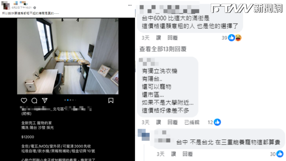 一名網友以「所以說快要連房都租不起的傳聞是真的」為題，在臉書社團發文，引起正反兩派熱議。（圖／翻攝自爆廢公社）