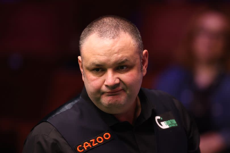 SHEFFIELD, ENGLAND - APRIL 21: Stephen Maguire of Scotland reacts against Allister Carter of England in their first round match during day two of the Cazoo World Snooker Championship 2024 at Crucible Theatre on April 21, 2024 in Sheffield, England. (Photo by George Wood/Getty Images) (Photo by George Wood/Getty Images)