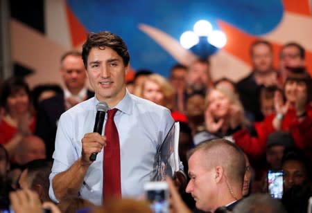 Liberal leader and Canadian Prime Minister Justin Trudeau holds a rally during an election campaign visit to Ottawa