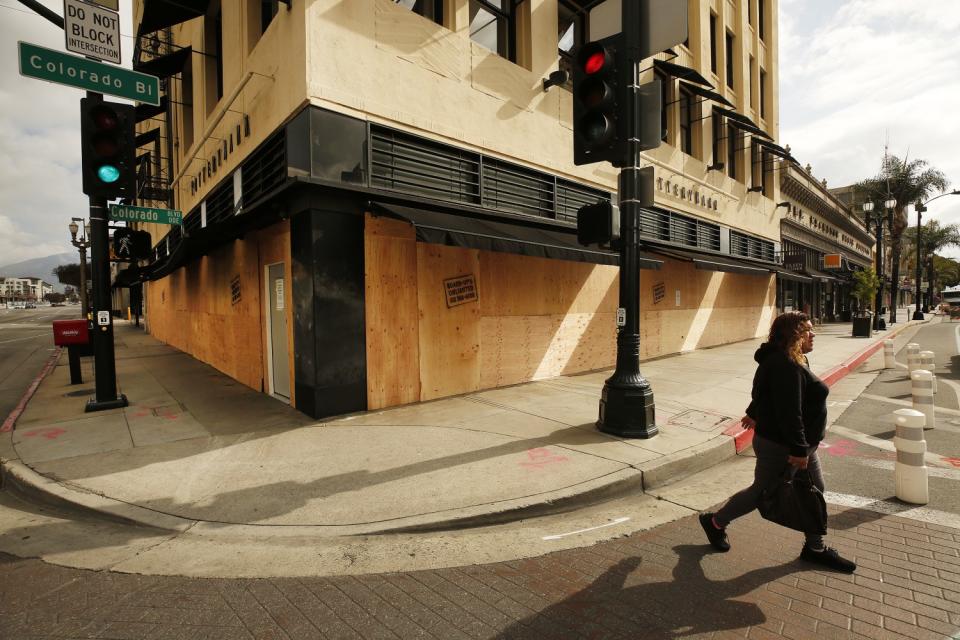 The Pottery Barn store on Colorado Boulevard in Pasadena was boarded up April 2.