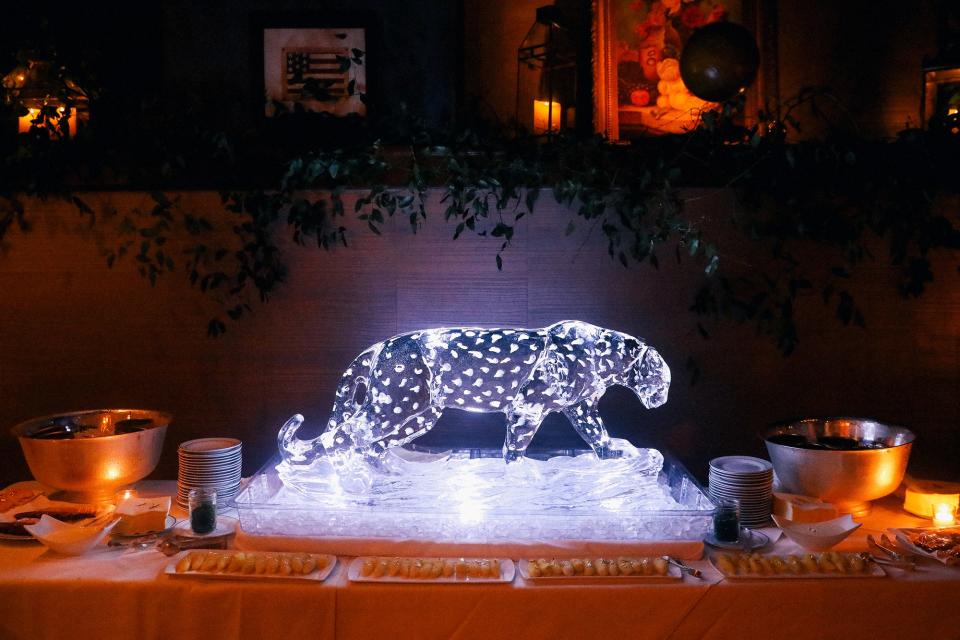 We added some drama to our caviar bar with this insane leopard ice sculpture. Definitely my new favorite piece of art (RIP).