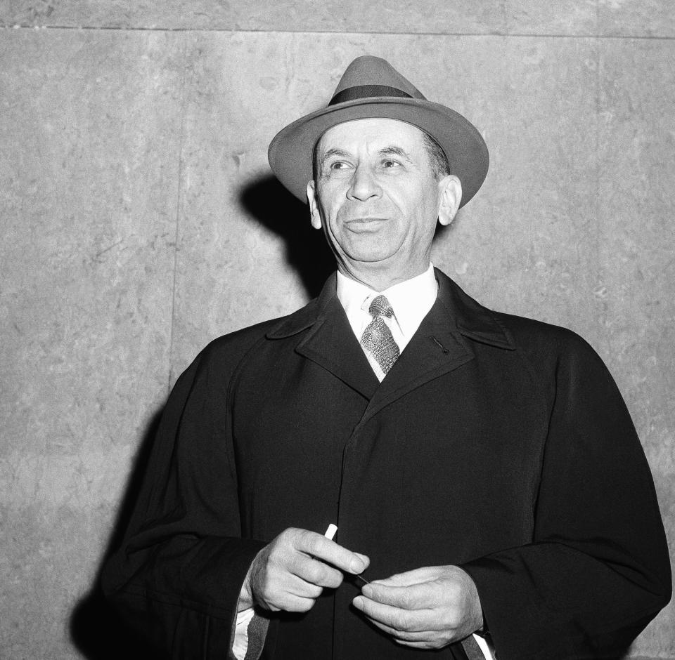 Meyer Lansky, 55, reportedly a key figure in Havana Gambling operations and an associate of Gambler Frank Costello, was arrested by New York police on Feb. 11, 1958  for questioning in the investigation of the assassination of Racketeer Albert Anastasia.  / Credit: MZ / AP