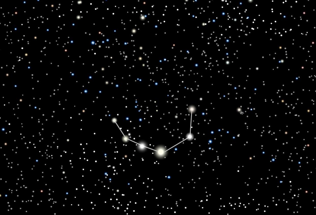El estallido de la estrella T CrB podrá verse en la constelación Corona Boreal, señalada en la imagen. <a href="https://www.shutterstock.com/es/image-vector/vector-illustration-constellation-corona-borealis-northern-1532086088" rel="nofollow noopener" target="_blank" data-ylk="slk:dore art/Shutterstock;elm:context_link;itc:0;sec:content-canvas" class="link ">dore art/Shutterstock</a>