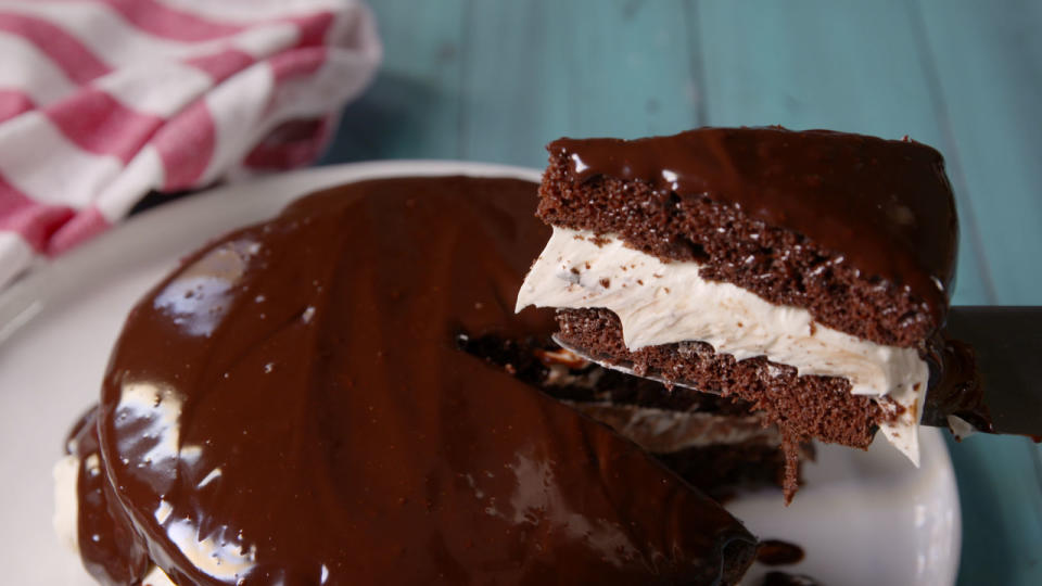 <p>Take a classic Devil's Food Cake to the next level with <a rel="nofollow noopener" href="http://www.delish.com/cooking/videos/a48441/how-to-make-whoopie-cake/" target="_blank" data-ylk="slk:melted butter in place of vegetable oil;elm:context_link;itc:0;sec:content-canvas" class="link ">melted butter in place of vegetable oil</a> in the recipe. It creates a lighter, fluffier cake without diminishing that decadent, cocoa flavour. The ratios aren't quite 1:1 - you'll need a little more melted butter than oil - so review <a rel="nofollow noopener" href="http://www.delish.com/kitchen-tools/a49243/how-to-make-boxed-cake-mix-better/" target="_blank" data-ylk="slk:this guide;elm:context_link;itc:0;sec:content-canvas" class="link ">this guide</a> before you start baking.</p>