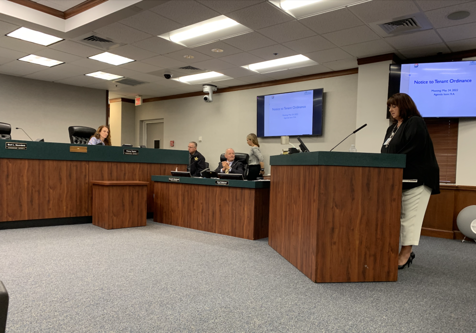 Director of Community and Human Services Division Kristi Sonntag gives a presentation at the Board of Commissioners meeting on May 24, 2022.