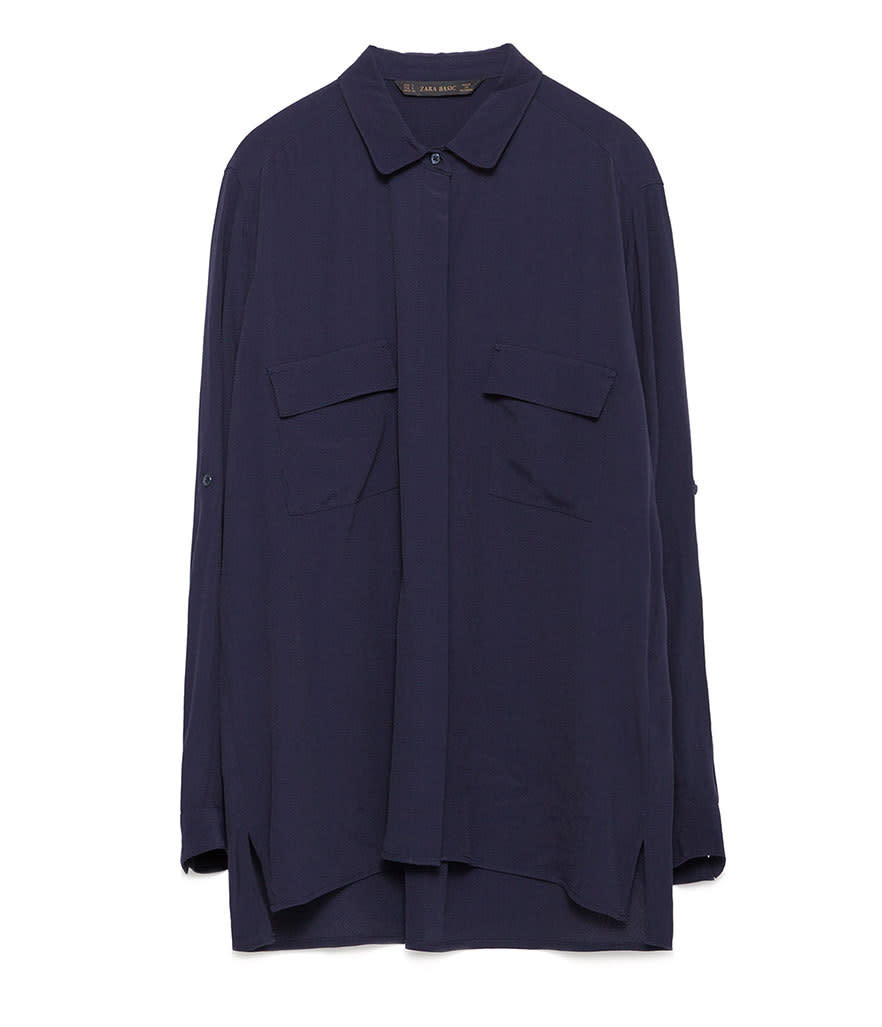 <p>Zara Long Blouse, $40,<a href="http://www.zara.com/us/en/woman/tops/shirts/long-blouse-c498002p3097009.html" rel="nofollow noopener" target="_blank" data-ylk="slk:zara.com;elm:context_link;itc:0;sec:content-canvas" class="link "> zara.com</a><br><br></p>