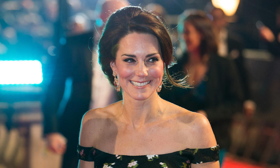 It's nearly BAFTA time again so get ready for all those show-stopping gowns, dazzling jewels and high heel heaven. The red carpet is all about A-listers' outfit choices, but don't forget some of our favourite royals often attend too, giving us a double hit of glamour. The Duchess of Cambridge has graced the BAFTAs twice over the years, in 2017 and 2018, as well as popping into the BAFTA Brits to Watch event way back in 2011. All of her outfits have been stunning, so as 2019 ceremony draws near, we decided to relive Kate's past BAFTA looks – the designer dresses, jewellery, shoes and bags. Enjoy! The Duchess wore this breath-taking black patterned off-the-shoulder gown by Alexander McQueen to the 2017 BAFTAs. Didn't she look amazing? The dress featured a Bardot neckline, bodice and full-length skirt with stylish ribbon detailing.