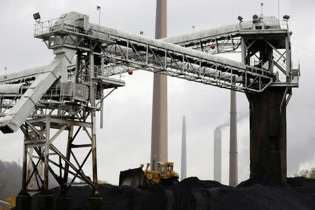 A bulldozer moves coal at the Murray Energy Corporation port facility in Powhatan Point, Ohio, U.S., November 7, 2017. REUTERS/Joshua Roberts