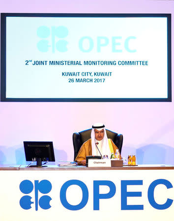 Kuwait's Oil Minister Ali Al-Omair speaks to media during OPEC 2nd Joint Ministerial Monitoring Committee meeting in Kuwait City, Kuwait, March 26, 2017. REUTERS/Stephanie McGehee