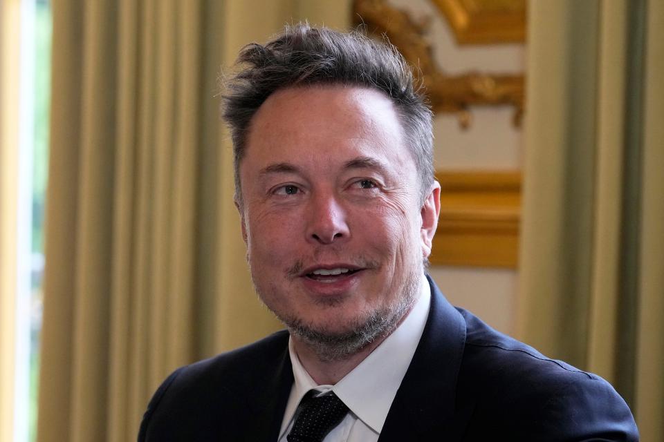 Twitter CEO Elon Musk poses prior to his talks with French President Emmanuel Macron, May 15, 2023 at the Elysee Palace in Paris. Florida Gov. Ron DeSantis will announce his 2024 presidential campaign in a Twitter Spaces event with Musk on Wednesday.